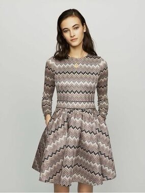 Maje Paris Metallic Chevron Crochet Knit Fit & Flare Dress - Size 1 (Small)